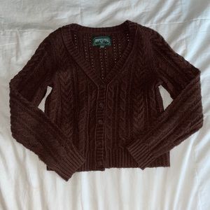 Brown cable-knit cardigan